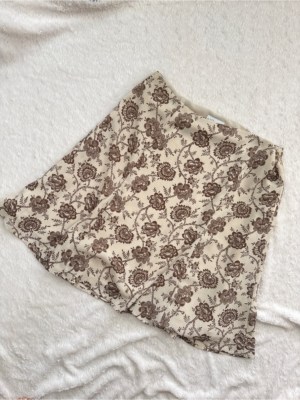 Whimsy Floral Woodland Fairy Brown & Cream Midi Skirt | Sz. US 14 - Picture 2 of 6